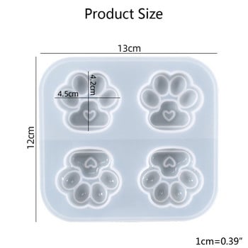 J60E Блестяща лъскава любовна силиконова форма Love Cat Paw Епоксидна смола Форма Направи си сам ключодържател Бижута за Свети Валентин Подарък Craft