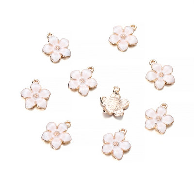 10 db Zománc színes Virág Sakura Charms Medálok Fém Nyaklánc Karkötő Fülbevaló Barkácsolás Ékszerkészítés Kellékek Kiegészítők