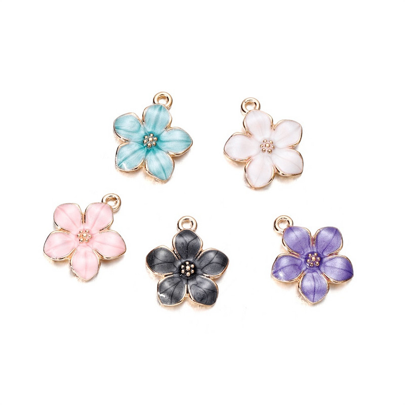 10 db Zománc színes Virág Sakura Charms Medálok Fém Nyaklánc Karkötő Fülbevaló Barkácsolás Ékszerkészítés Kellékek Kiegészítők