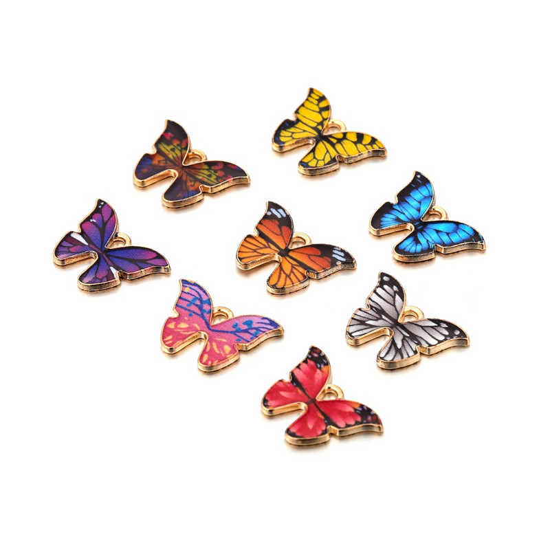 10 бр. Цветни емайлирани пеперуди Талисмани Висулки Направи си сам Колие Гривна Обеци Талисмани Животни Висулка Аксесоари за маркиране на бижута