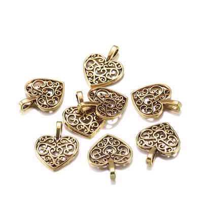 30 τμχ/παρτίδα 15x18 χιλιοστά αντίκες επιμεταλλωμένα γούρια Κοίλη καρδιά μενταγιόν Κοσμήματα Βραχιόλι Γούρια Αξεσουάρ