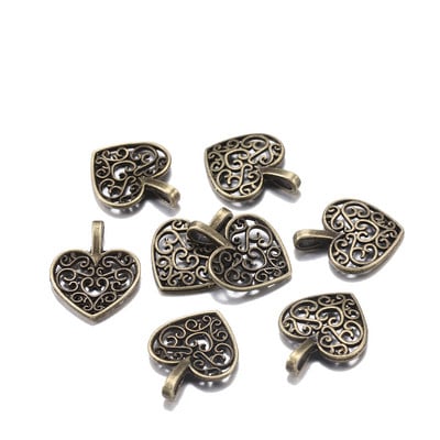 30 τμχ/παρτίδα 15x18 χιλιοστά αντίκες επιμεταλλωμένα γούρια Κοίλη καρδιά μενταγιόν Κοσμήματα Βραχιόλι Γούρια Αξεσουάρ