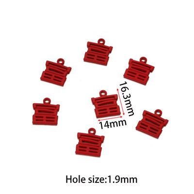 10db piros kínai stílusú medál kiváló minőségű téglalap Best Wishes címke Zománc Charm Diy fülbevaló ékszer kiegészítők
