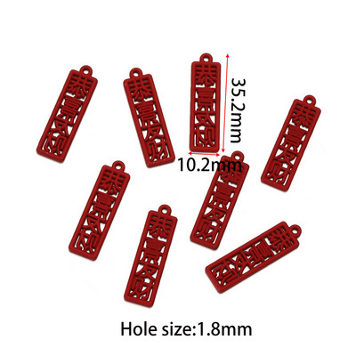 10db piros kínai stílusú medál kiváló minőségű téglalap Best Wishes címke Zománc Charm Diy fülbevaló ékszer kiegészítők