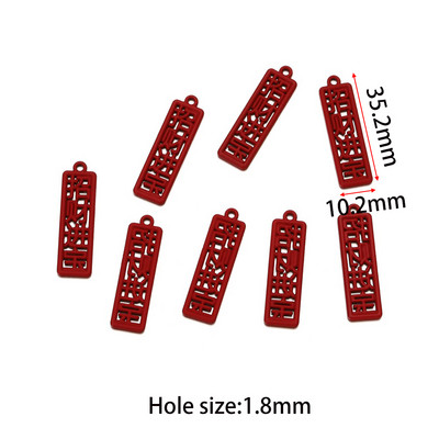 10db piros kínai stílusú medál kiváló minőségű téglalap Best Wishes címke Zománc Charm Diy fülbevaló ékszer kiegészítők