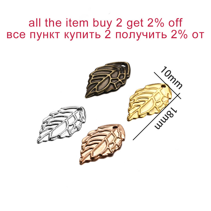 100 buc/lot 10x18mm frunze de metal în formă de farmece colier pandantiv descoperiri pentru bricolaj frunze brățară bijuterii accesorii artizanat