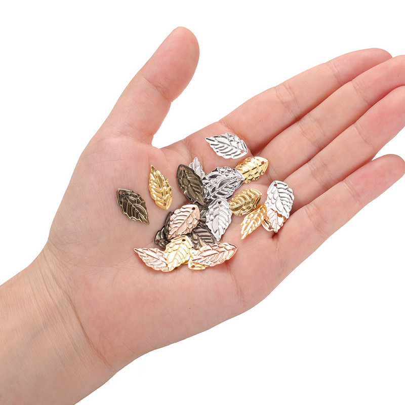 100 buc/lot 10x18mm frunze de metal în formă de farmece colier pandantiv descoperiri pentru bricolaj frunze brățară bijuterii accesorii artizanat