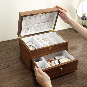 Διπλό στρώμα μεγάλο ξύλινο κουτί κοσμημάτων Organizer Γυναικεία Ανδρικά κοσμήματα Βιθνη συρταριέρα σκουλαρίκια Δαχτυλίδι κολιέ Αποθήκευση κοσμημάτων
