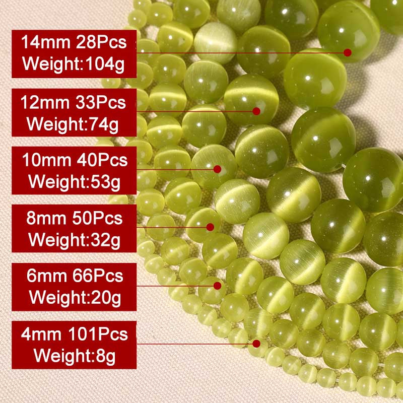 15" vrpca 4-14 mm, kristalne perle od prirodnog kamena mačje oko, glatke okrugle perle za narukvice, ručna izrada dijelova nakita "uradi sam"