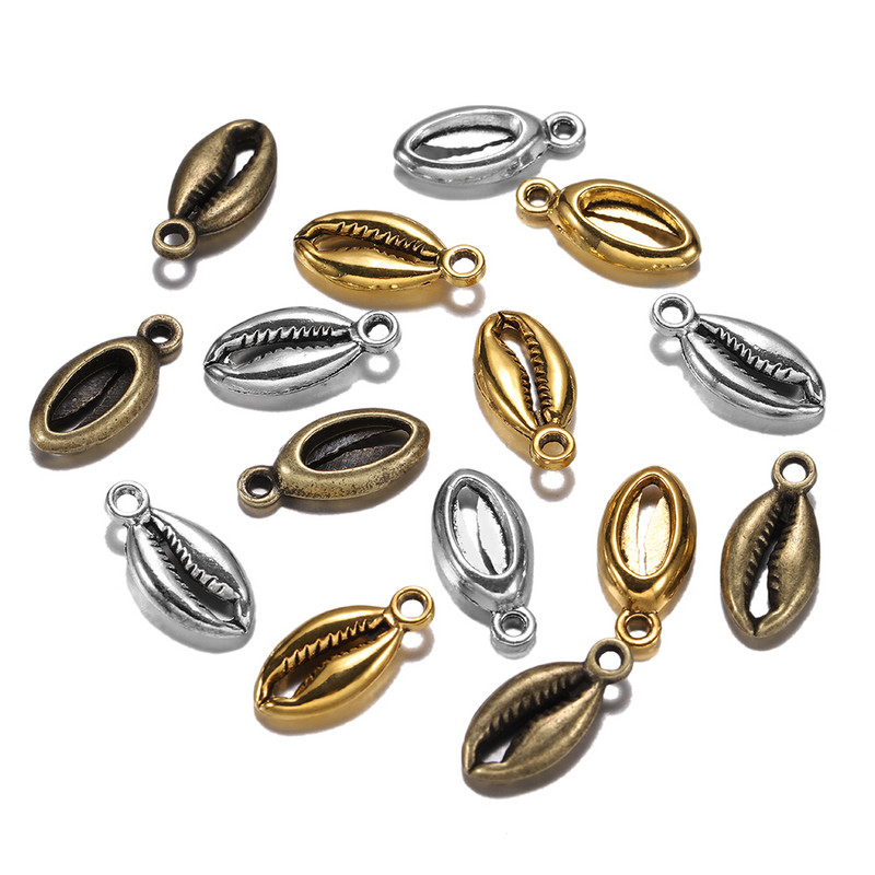 20db/tétel Bohemian Antique Gold Color Charms Cowrie kagyló kagylók medál barkács kézzel készített nyakláncok karkötő ékszer leletek