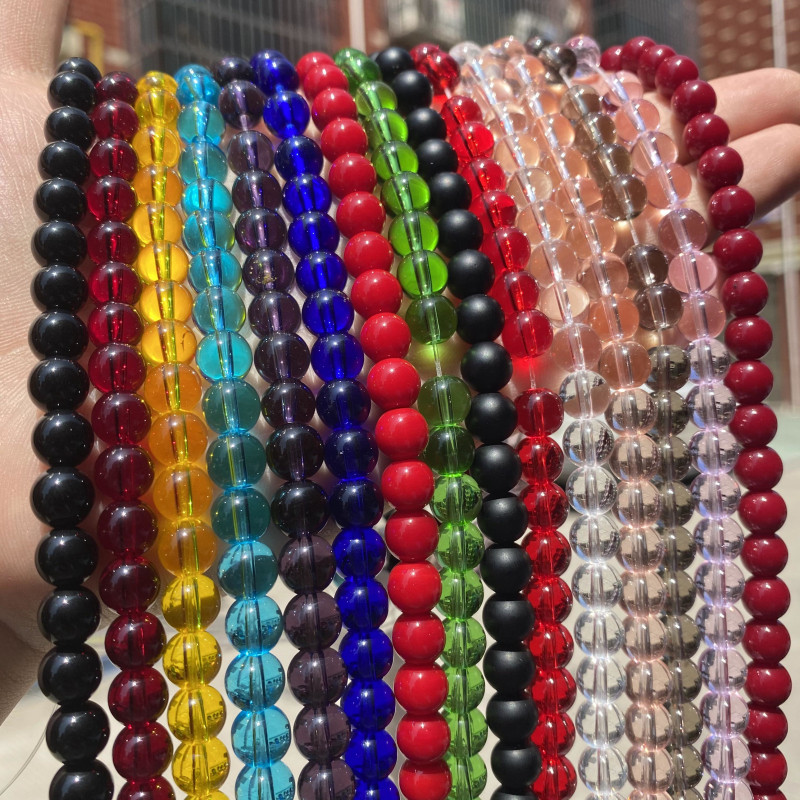 Granat Crvena Ružičasta Žuto Zelena Plava Staklene perle Okrugle labave odstojne kamene perle za izradu nakita DIY narukvice 4 6 8 10 12 mm 15"