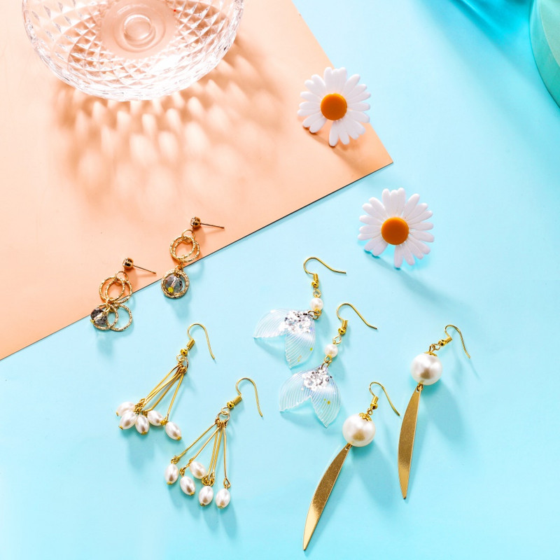 1 set naušnica Cvjetne naušnice s imitacijom bisernih naušnica, privjesak s konektorom za početnike Komplet pribora za izradu naušnica DIY