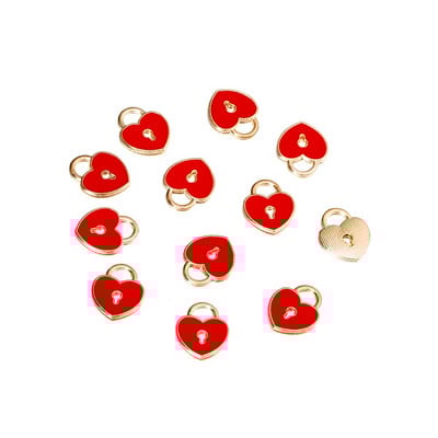 10 бр. Висулки от емайлирана сплав, сърце, ключалка, висулки, висящи висящи талисмани за Направи си сам, занаятчийска гривна, колие, обеци, изработка на бижута