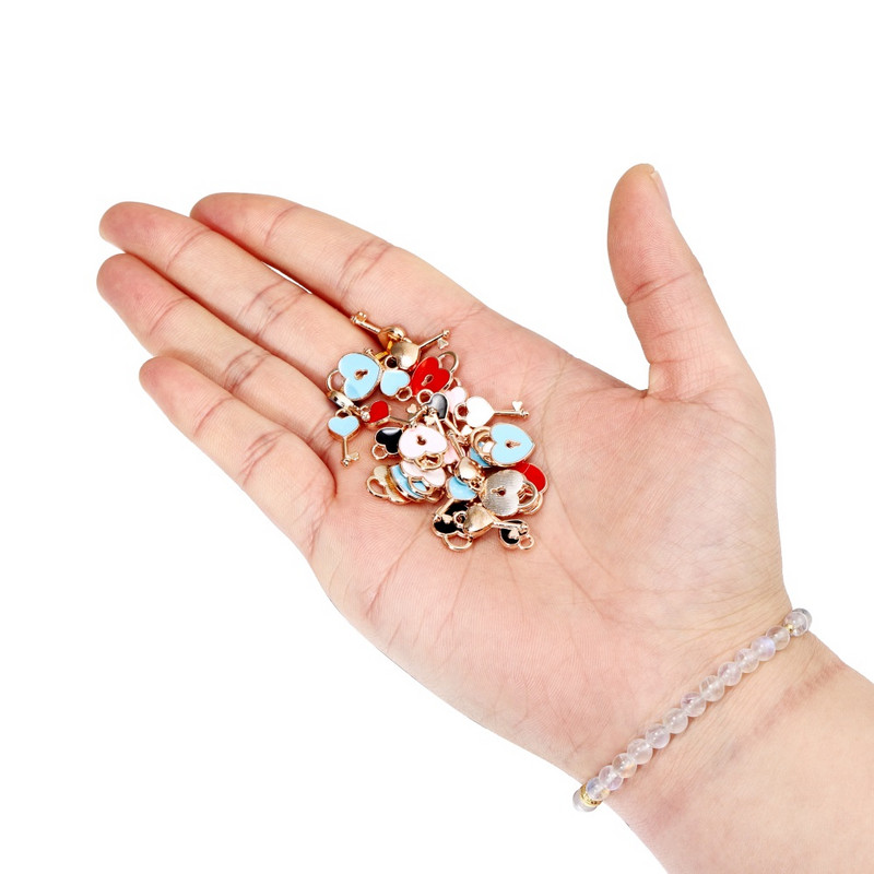 10 бр. Висулки от емайлирана сплав, сърце, ключалка, висулки, висящи висящи талисмани за Направи си сам, занаятчийска гривна, колие, обеци, изработка на бижута