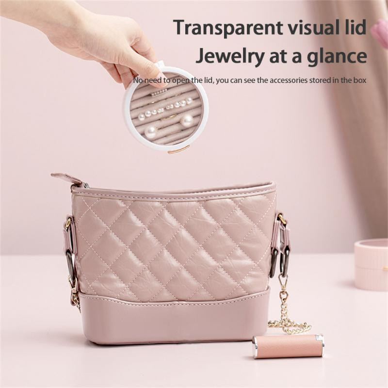 Modna mini kutija za pohranu nakita Prijenosna putna okrugla kutija za nakit Naušnice Prstenje Ogrlica Dvoslojna kutija za nakit Poklon