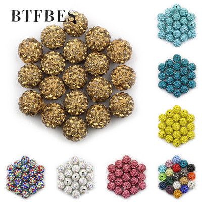 BTFBES 10mm 20vnt Micro Pave Beads Pave Crystal Disco Kamuolys Apvalus Molis Laisvi karoliukai Apyrankės Kaklo papuošalai Papuošalų gamybos „Pasidaryk pats“ aksesuaras