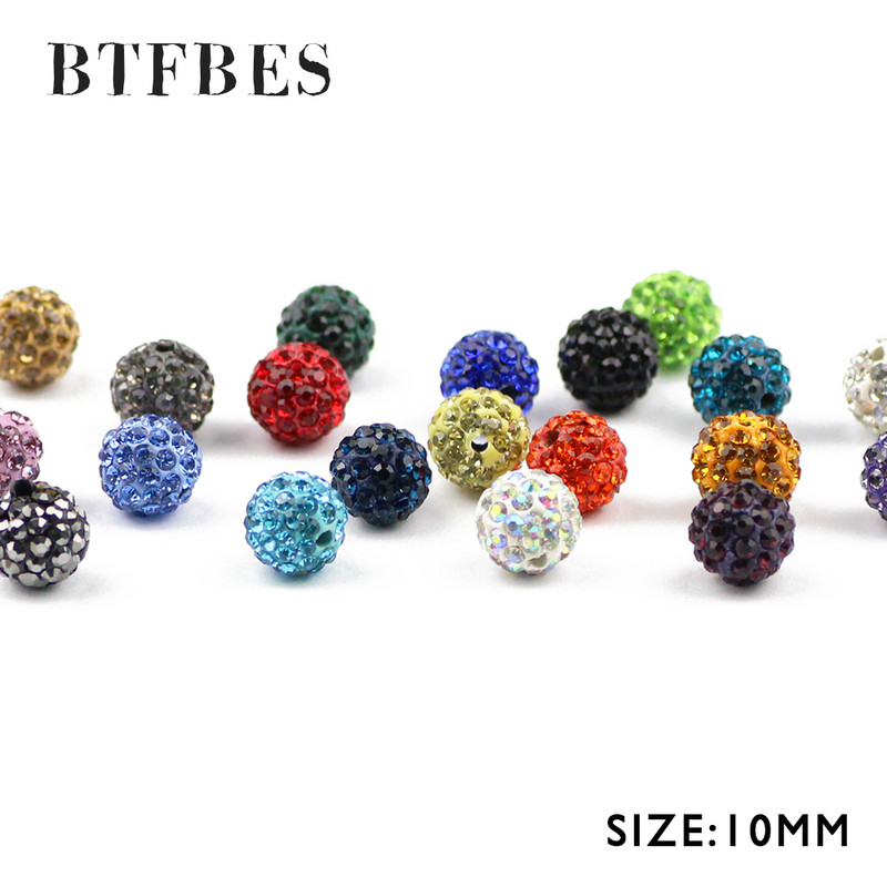 BTFBES 10mm 20db Micro Pave Beads Pave Crystal Disco Ball Kerek Agyag Laza gyöngyök Karkötő Nyaklánc Ékszer készítés Barkács kiegészítő