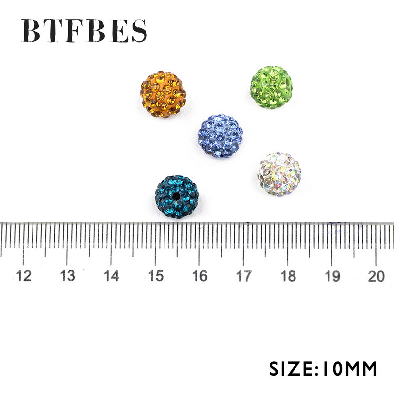 BTFBES 10mm 20db Micro Pave Beads Pave Crystal Disco Ball Kerek Agyag Laza gyöngyök Karkötő Nyaklánc Ékszer készítés Barkács kiegészítő