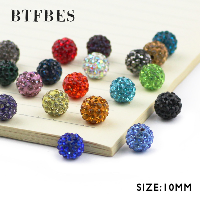 BTFBES 10mm 20db Micro Pave Beads Pave Crystal Disco Ball Kerek Agyag Laza gyöngyök Karkötő Nyaklánc Ékszer készítés Barkács kiegészítő