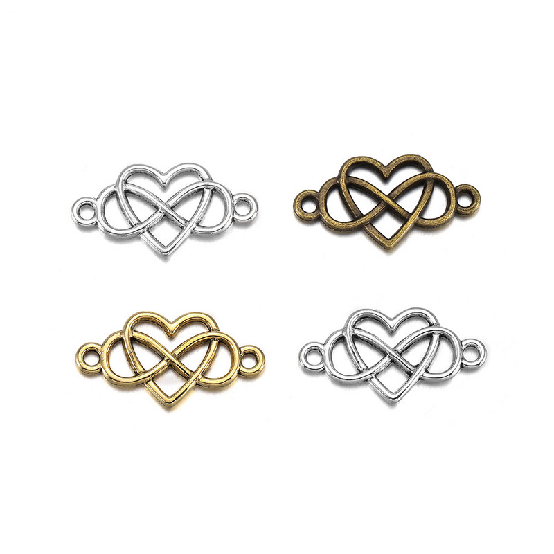 20db/tétel 13x25mm Infinity Love Heart Charms csatlakozó ékszerkészítéshez barkácsolás fülbevalók medálok nyakláncok kiegészítők