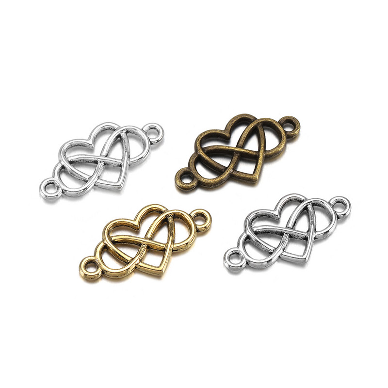 20db/tétel 13x25mm Infinity Love Heart Charms csatlakozó ékszerkészítéshez barkácsolás fülbevalók medálok nyakláncok kiegészítők