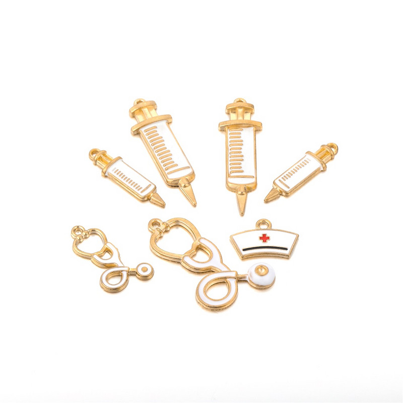 10 bucăți smalț pentru instrumente medicale, seringă, seringă, stetoscop, pandantiv pentru fabricarea de bijuterii, accesorii de artizanat