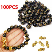 50/100kom Buddha Charms Perle crne zlatne boje s izrezbarenim zlatnim zmajem Kineska Pixiu narukvica DIY perle za izradu nakita