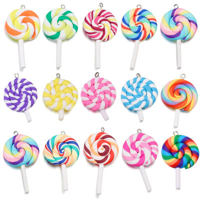 10Pcs/Lot Cuty Colorful Polymer Clay Lollipops Pendant Charm For Earrings Necklace Bracelet DIY Jewelry Making Accessories