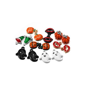 20 τμχ Σμάλτο Χάλοουιν Γούρια Mixed Candy Ghost Pumpkin Bat Spider Cat Hat από κράμα Κρεμαστό κόσμημα Κατασκευή Αξεσουάρ Ευρήματα