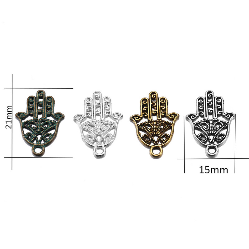 20db Antik bronz Hamsa tenyérvédő medál Fatima varázslók keze fém iszlám karkötő nyaklánc ékszer készítés