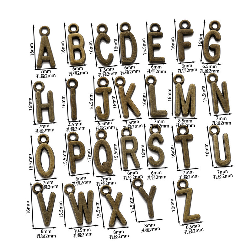 26-30db Charms Alphabet AZ Letters Antik ezüst színű medálok barkácsolás, kézzel készített tibeti ékszer
