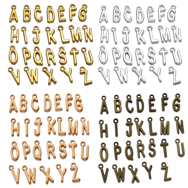 26-30db Charms Alphabet AZ Letters Antik ezüst színű medálok barkácsolás, kézzel készített tibeti ékszer