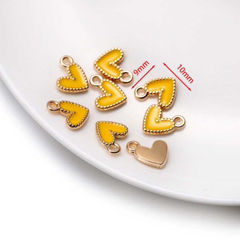 30db 9x10mm-es Dainty kis színes szív alakú zománc varázs apró szívbűbáj medál ékszerkészítéshez nyaklánc fülbevaló