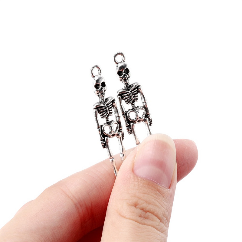 20db Charms koponya csontváz férfi 38x9mm tibeti ezüst színű medálok barkácsoláshoz antik ékszerek készítéséhez kézzel készített kézműves