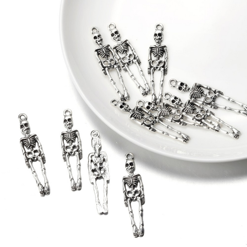 20db Charms koponya csontváz férfi 38x9mm tibeti ezüst színű medálok barkácsoláshoz antik ékszerek készítéséhez kézzel készített kézműves