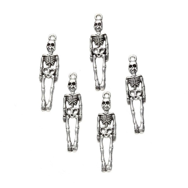20db Charms koponya csontváz férfi 38x9mm tibeti ezüst színű medálok barkácsoláshoz antik ékszerek készítéséhez kézzel készített kézműves
