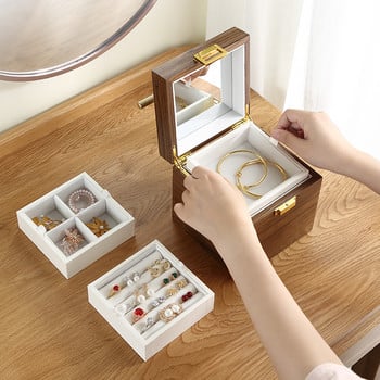 Casegrace 3-σε-1 Jewelry Organizer Box Ξύλινη τετράγωνη θήκη δώρου για κοσμήματα για σκουλαρίκια Δαχτυλίδι κολιέ βαλίτσα κοσμηματοπωλείο