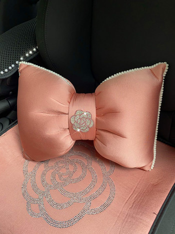 Diamond Camellia Bowknot Lombar Support Μαξιλάρι λαιμού καθίσματος αυτοκινήτου Four Seasons Universal γυναικείο μαξιλάρι προσκέφαλου αυτοκινήτου