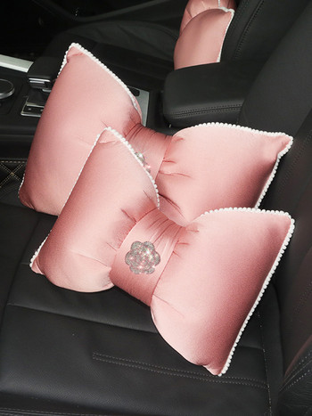 Diamond Camellia Bowknot Lumbar Support Столче за кола Възглавница за врата Four Seasons Универсална женска възглавница за глава за кола