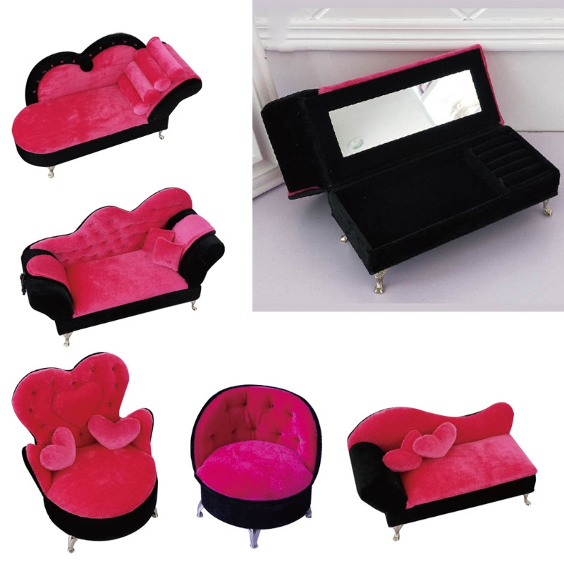 1/6 Dollhouse Fancy καναπές καναπέ Rose Pink Jewelry Storage Organizer Box Flip Can Open Διαμερίσματα Πολυθρόνα Κουτί καναπέ Δώρο