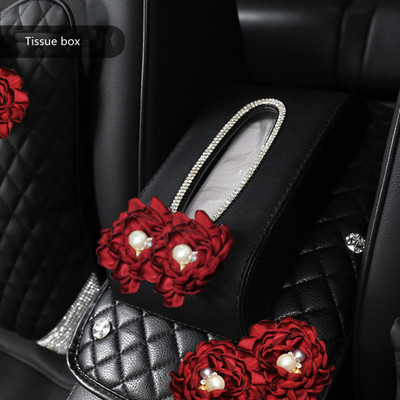 Retro Red Rose Flower Series Eredeti tervezésű autós kormánykerék burkolat kézifék burkolat parfümös flakon autós fejtámla derékpárna