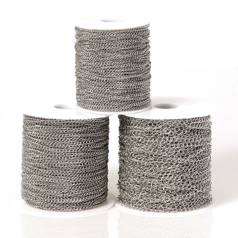 10 méteres, 2/3/4 mm-es rozsdamentes acél lánc csavart láncszem lánc barkács ékszer készítéshez nyaklánc karkötő farok meghosszabbító lánc kiegészítők