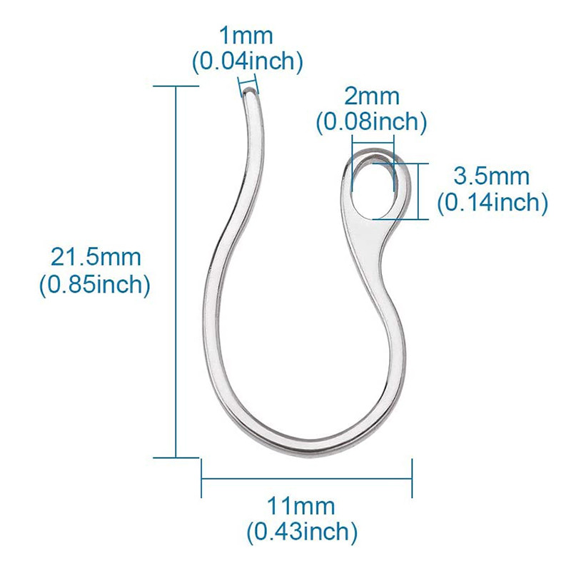 10db 304-es rozsdamentes acél fülbevaló horgok 21,5x11x1mm füldrót csat huroklyukkal barkács ékszerkészítéshez fülbevaló kiegészítők