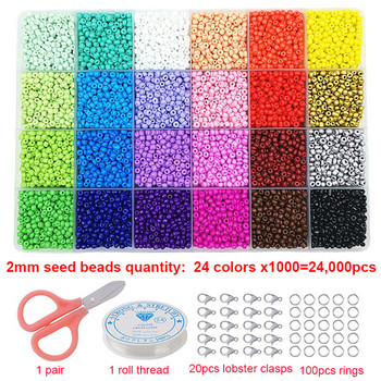 7500PCS 2mm Glass Seed Beads Kits Loose Beads Σετ για χειροποίητο κολιέ Αξεσουάρ βραχιολιών DIY Κιτ κατασκευής κοσμημάτων Findings