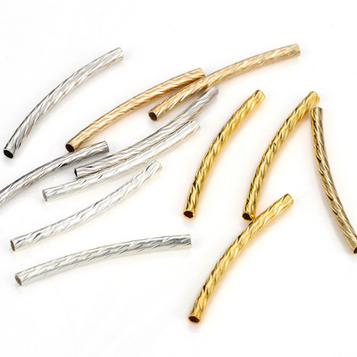 100 τμχ/παρτίδα Χάλκινος σωλήνας Spacer Beads 25mm 30mm Stripe Curve Tube Connectors για κοσμήματα κατασκευής DIY Αξεσουάρ βραχιολιών με χάντρες
