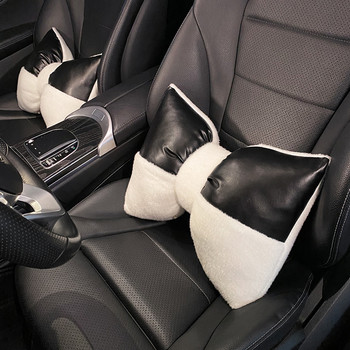 Нова черно-бяла модна семпла кожена плюшена кола с възглавница за кръста Декорации за интериора на колата