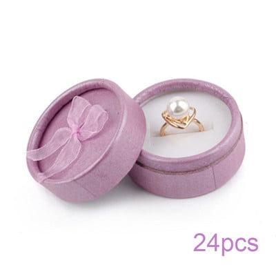 Κουτί προβολής κοσμημάτων Σκουλαρίκια με κολιέ από χαρτόνι Δαχτυλίδι Κουτί συσκευασίας Στρογγυλή συσκευασία δώρου με κορδέλα σφουγγαριού Χονδρική 12/24 τμχ/Παρτίδα