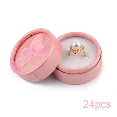 Κουτί προβολής κοσμημάτων Σκουλαρίκια με κολιέ από χαρτόνι Δαχτυλίδι Κουτί συσκευασίας Στρογγυλή συσκευασία δώρου με κορδέλα σφουγγαριού Χονδρική 12/24 τμχ/Παρτίδα