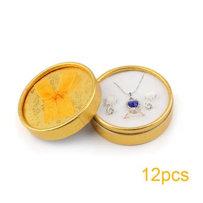 Κουτί προβολής κοσμημάτων Σκουλαρίκια με κολιέ από χαρτόνι Δαχτυλίδι Κουτί συσκευασίας Στρογγυλή συσκευασία δώρου με κορδέλα σφουγγαριού Χονδρική 12/24 τμχ/Παρτίδα