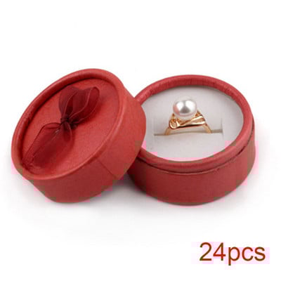 Κουτί προβολής κοσμημάτων Σκουλαρίκια με κολιέ από χαρτόνι Δαχτυλίδι Κουτί συσκευασίας Στρογγυλή συσκευασία δώρου με κορδέλα σφουγγαριού Χονδρική 12/24 τμχ/Παρτίδα
